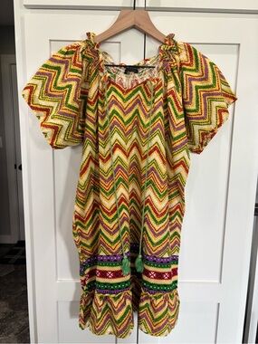 Backwoods Cotton Yellow Multicolor Boho Smocked Top/Dress
